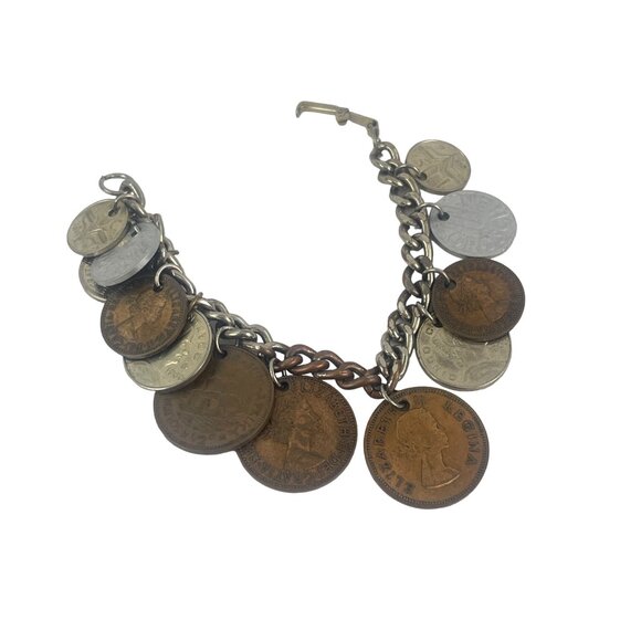 Vintage 1950s Coin Charm Bracelet Featuring Global Coins - Picture 5 of 10